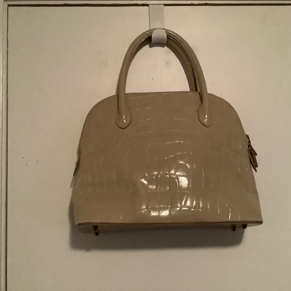Beige Croc-Embossed Handbag
